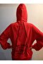 Red Hooded Thick Fleece Inside Knitted Sweatshirt - 3