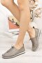 Genuine Leather Gray Women's Leather Ballerinas Dp16-0052 - 2
