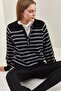 Women's Black Gray Collared Knitted Turtleneck Striped Sweater 20223207 - 3