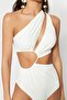 Ekru Tek Omuz Tünelli Cut Out Detaylı Regular Core Mayokini TBESS23MA00206 - 4