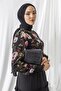 Lined Chiffon Fabric Floral Patterned Velvet Textured Midi Length Hijab Evening Dress 5971 - 2