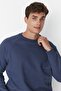 Navy Blue Oversize/Wide Cut Fleece Inside/Warm Raglan Sleeve Sweatshirt Tmnaw23Sw00190 - 8