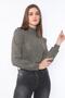 Women's Padded Thick Corduroy Knitted Fabric Half Turtleneck Wide Cut Long Sleeve Crop Sweatshirt - 6