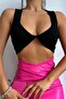 Women's Black Front Tie Knitwear Crop Blouse 6572 - 2