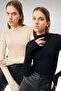 Women's Black Cream Finger Detailed 2-Piece Body