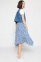 Indigo Patterned Flounced Asymmetrical High Waist Midi Stretchy Knitted Skirt TWOAW20ET0440 - 4