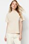 Kahverengi-Bej 2'li Paket %100 Pamuk Basic Dik Yaka Örme T-Shirt TWOSS20TS1500 - 7