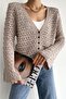 Women's Standard Size Buttoned Openwork Detailed Knitwear Cardigan
