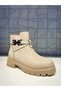 Ny Women's Nut Nude Color Round Toe Zippered Buckle Women's Daily Boots - 6