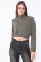 Women's Padded Thick Corduroy Knitted Fabric Half Turtleneck Wide Cut Long Sleeve Crop Sweatshirt