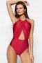 Burgundy Halter Neck Cut Out Detailed Regular Leg Swimsuit Tbess23Ma00192