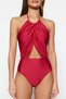 Burgundy Halter Neck Cut Out Detailed Regular Leg Swimsuit Tbess23Ma00192 - 4