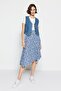 Indigo Patterned Flounced Asymmetrical High Waist Midi Stretchy Knitted Skirt TWOAW20ET0440