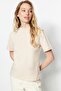 Kahverengi-Bej 2'li Paket %100 Pamuk Basic Dik Yaka Örme T-Shirt TWOSS20TS1500 - 8