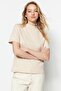 Kahverengi-Bej 2'li Paket %100 Pamuk Basic Dik Yaka Örme T-Shirt TWOSS20TS1500 - 6