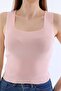 Women's Pink Sleeveless Blouse Thick Strap Athlete Slim Summer Square Collar Knitwear - 5