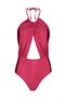 Burgundy Halter Neck Cut Out Detailed Regular Leg Swimsuit Tbess23Ma00192 - 7