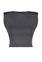 Anthracite Padded Fitted Crew Neck Crop Stretchy Knitted Blouse TWOSS23BZ00251 - 7
