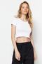 Black-White 2 Pack Fitted Crop Crew Neck Ribbed Stretchy Knitted Blouse TWOSS22BZ0734 - 2