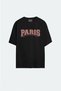 Unisex Paris Printed Black Oversize T-shirt