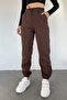 Women's Brown Winter Thick Fleece Inside High Waist Elastic Leg Basic Jogger Sweatpants - 5