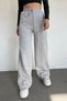 Women's Gray Fleece Inside Winter High Waist Wide Leg Sweatpants - 5