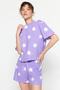 Lilac 100% Cotton Star Pattern Shorts Knitted Pajamas Set Thmss22Pt0501 - 5
