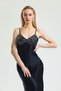 Viscose Satin Fabric Sequined Adjustable Strap Long Dress - Black (Evening Dress, Event & Graduation) - 2