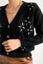 Women's Black Standard Size Openwork Detailed Floral Embroidery Knitwear Cardigan (S/M Compatible)