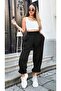 Gray Black 3 Thread Raised High Waist Elasticized Large Size Oversized Sweatpants - 4