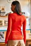 Women's Orange Robe Detailed Lycra Corded Blouse BLZ-19002098 - 2