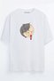 Harmandar Ying Yang Cat Printed Unisex Black - White Oversize T-shirt
