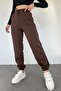 Women's Brown Winter Thick Fleece Inside High Waist Elastic Leg Basic Jogger Sweatpants