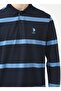 Men's Navy Blue Sweatshirt - Polo Neck and Cudel - 5