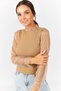 Women's Mink Ribbed Knitwear Sweater with Tulle on Sleeves and Collar Arm-22K001043 - 2
