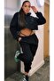 Gray Black 3 Thread Raised High Waist Elasticized Large Size Oversized Sweatpants
