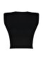 Siyah Vatkalı Fitted/Vücuda Oturan Bisiklet Yaka Crop Esnek Örme Bluz TWOSS23BZ00251 - 7