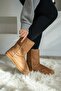 Women's Tan Suede Boots Medium Size Winter Sheepskin Boots