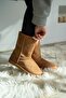 Women's Tan Suede Boots Medium Size Winter Sheepskin Boots - 4