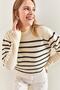 Women's Beige Black Cufflinks Striped Knitwear Sweater 20223251