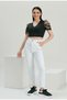Women's Snow White Elastic Waist Boyfriend Jeans Pants with Drawstring Waist Mom Jean - 2