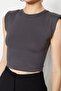 Anthracite Padded Fitted Crew Neck Crop Stretchy Knitted Blouse TWOSS23BZ00251 - 4