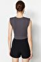 Anthracite Padded Fitted Crew Neck Crop Stretchy Knitted Blouse TWOSS23BZ00251 - 6