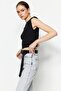 Siyah Vatkalı Fitted/Vücuda Oturan Bisiklet Yaka Crop Esnek Örme Bluz TWOSS23BZ00251 - 2
