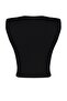 Siyah Vatkalı Fitted/Vücuda Oturan Bisiklet Yaka Crop Esnek Örme Bluz TWOSS23BZ00251 - 6