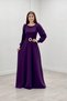 Crepe Fabric Belt Detailed Evening Dress - Eggplant Purple