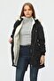 Women's Black Waist Drawstring Waterproof Hooded Fur Lined Plush Winter Coat - 6
