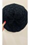 Women's Black Knitwear Knitted Painter Beret - 2