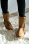 Women's Tan Suede Boots Medium Size Winter Sheepskin Boots - 2