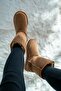 Women's Tan Suede Boots Medium Size Winter Sheepskin Boots - 5